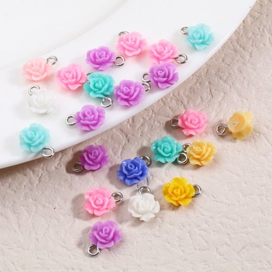 13MM Mixed Color Resin Flower Charms with Eye Pins