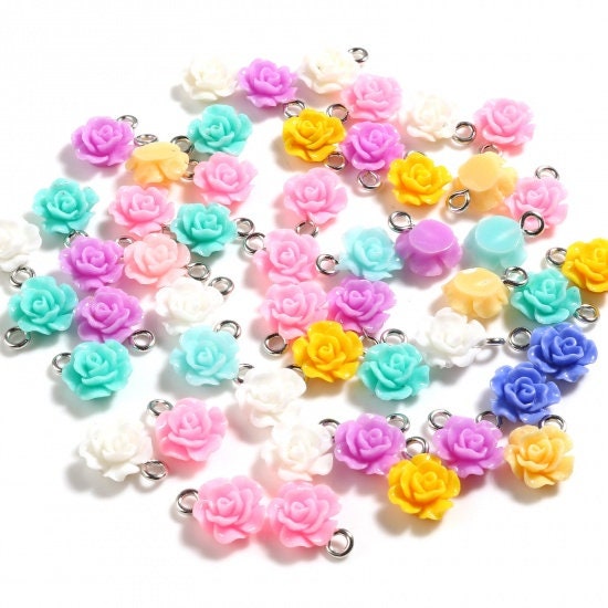 13MM Mixed Color Resin Flower Charms with Eye Pins
