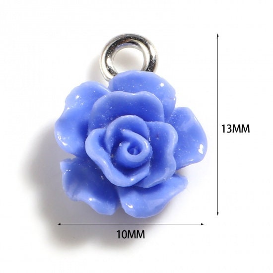 13MM Mixed Color Resin Flower Charms with Eye Pins