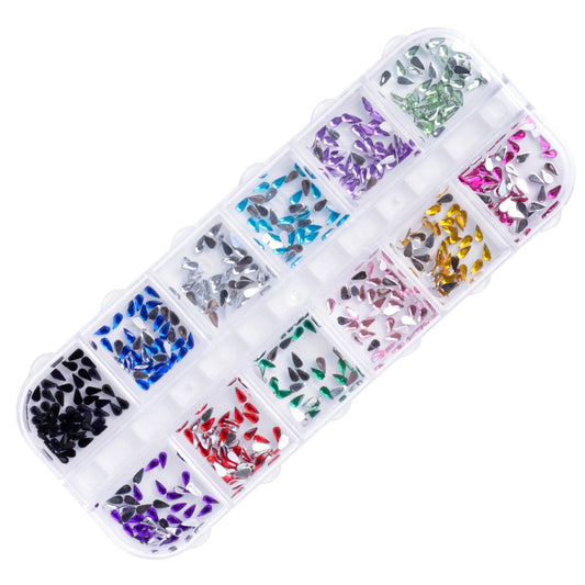 12 Color Teardrop Nail Art Decorations (3.5mm x 2mm x 1mm)