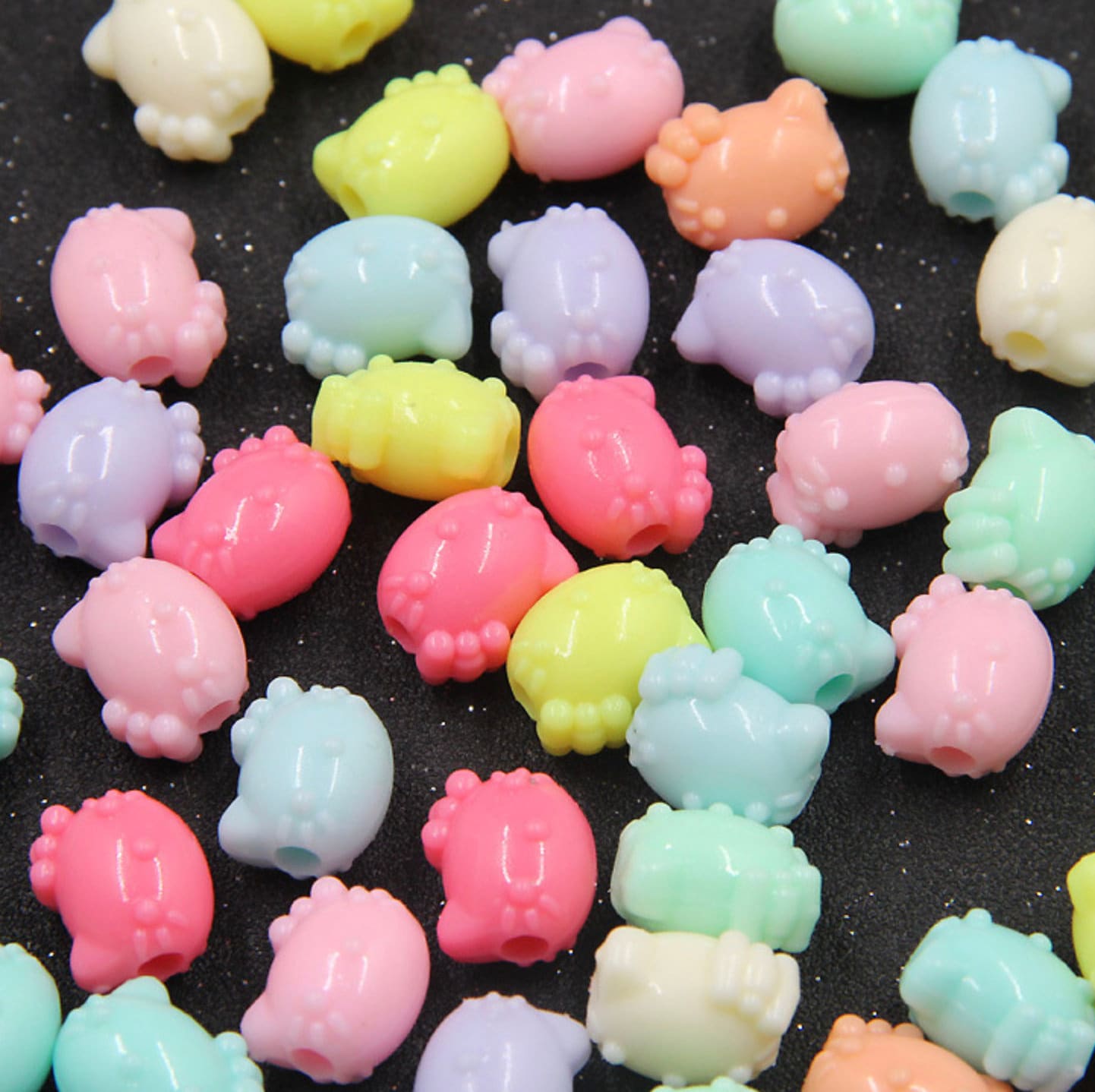 Chunky 14MM Pastel Acrylic Cute Kitty Cat Spacer Beads (Matte/Glossy)