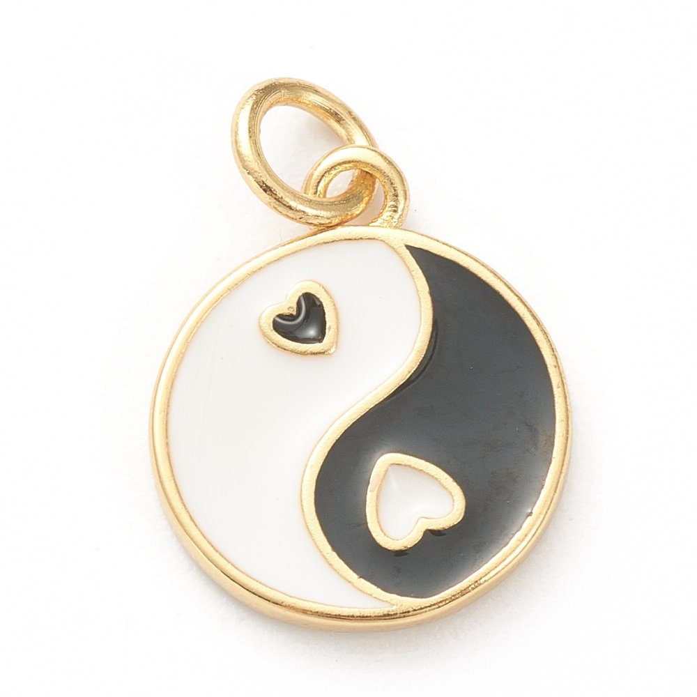 14MM Yin Yang Love Heart Gold Charm