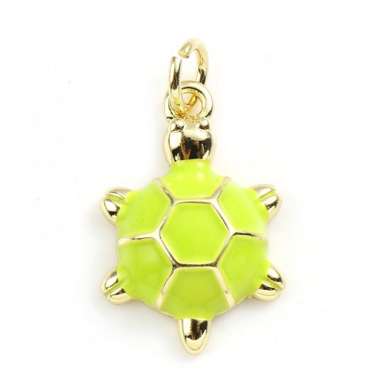 19MM Gold Plated Turtle Charm with Colored Enamel Shell