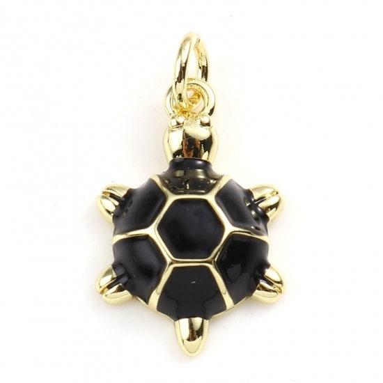 19MM Gold Plated Turtle Charm with Colored Enamel Shell