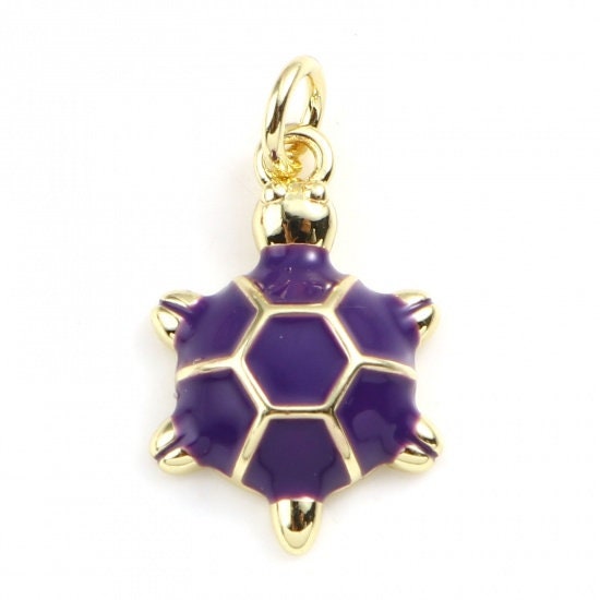 19MM Gold Plated Turtle Charm with Colored Enamel Shell