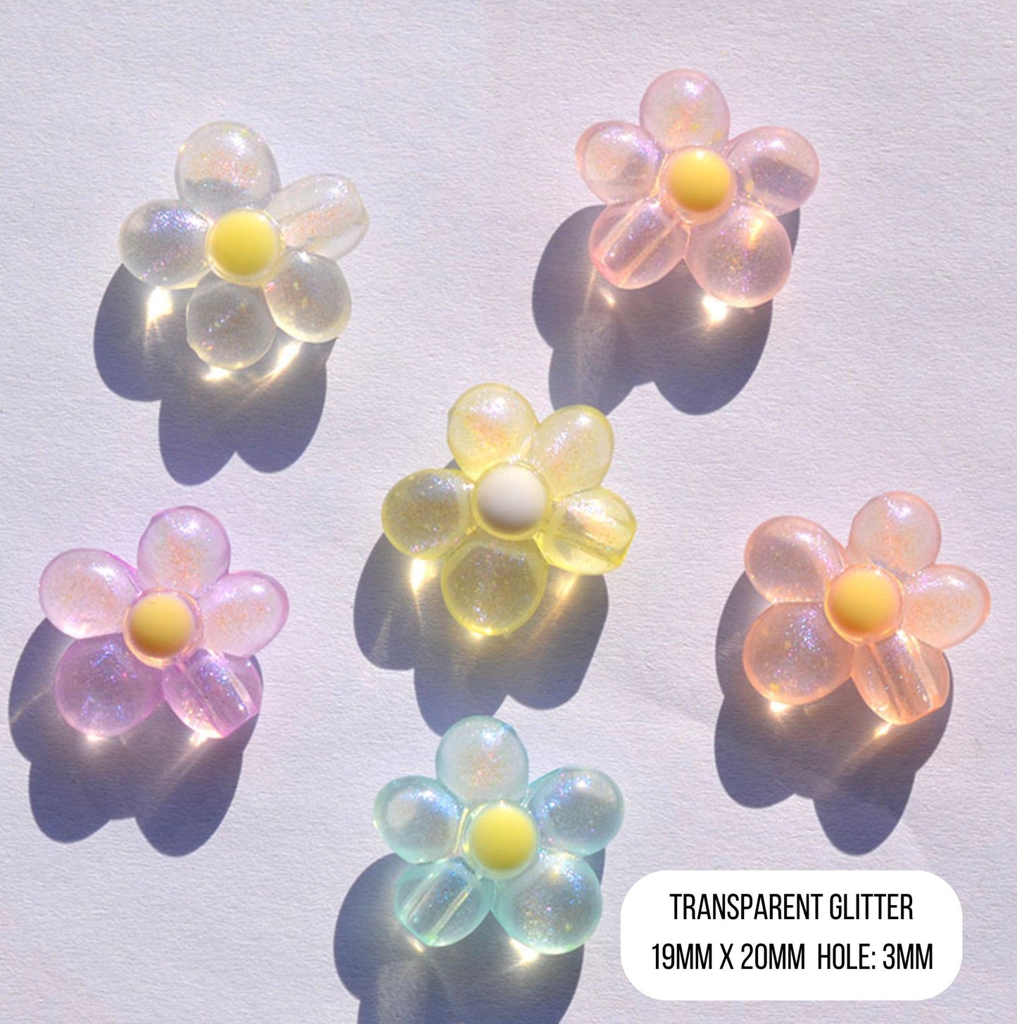 Chunky 19MM x 20MM Solid/Transparent Glitter Puffy Flower Acrylic Beads