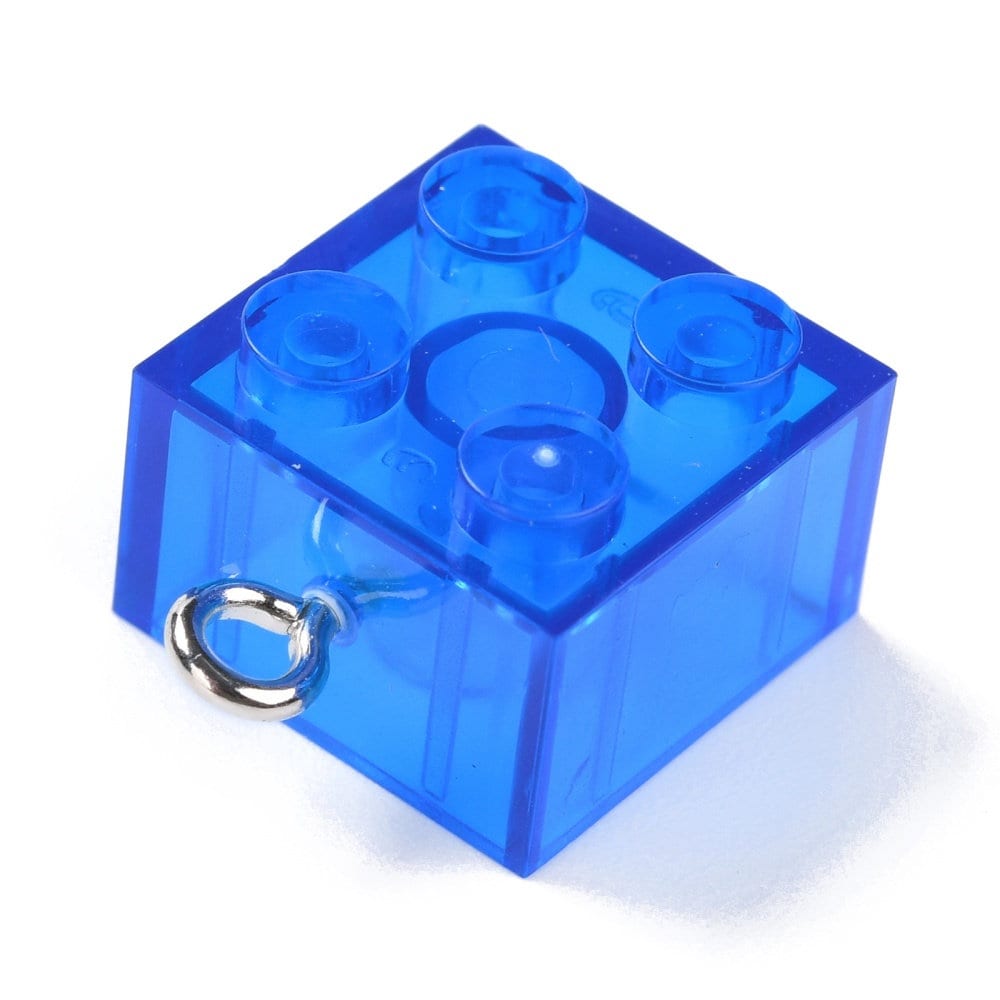 21MM Transparent Clear Blue Square Building Block Charm Pendant