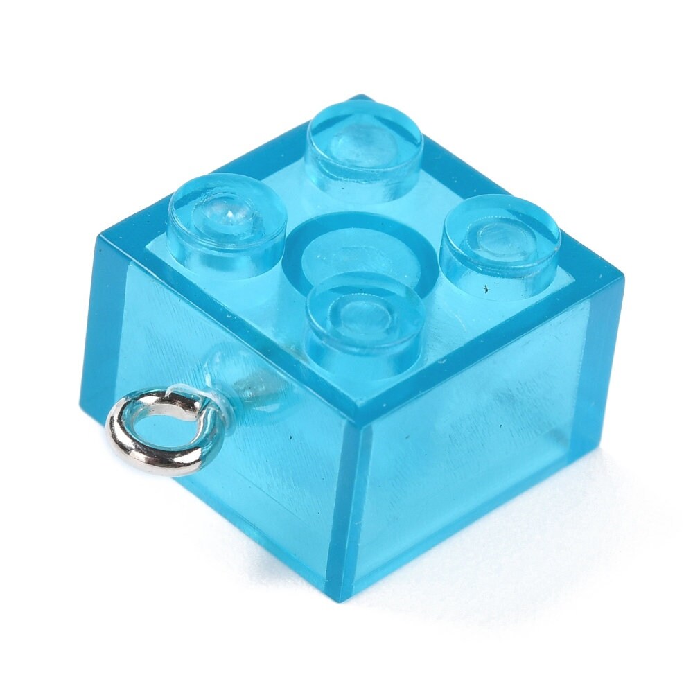21MM Transparent Clear Blue Square Building Block Charm Pendant