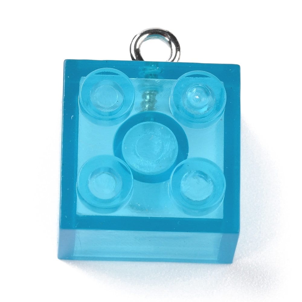 21MM Transparent Clear Blue Square Building Block Charm Pendant