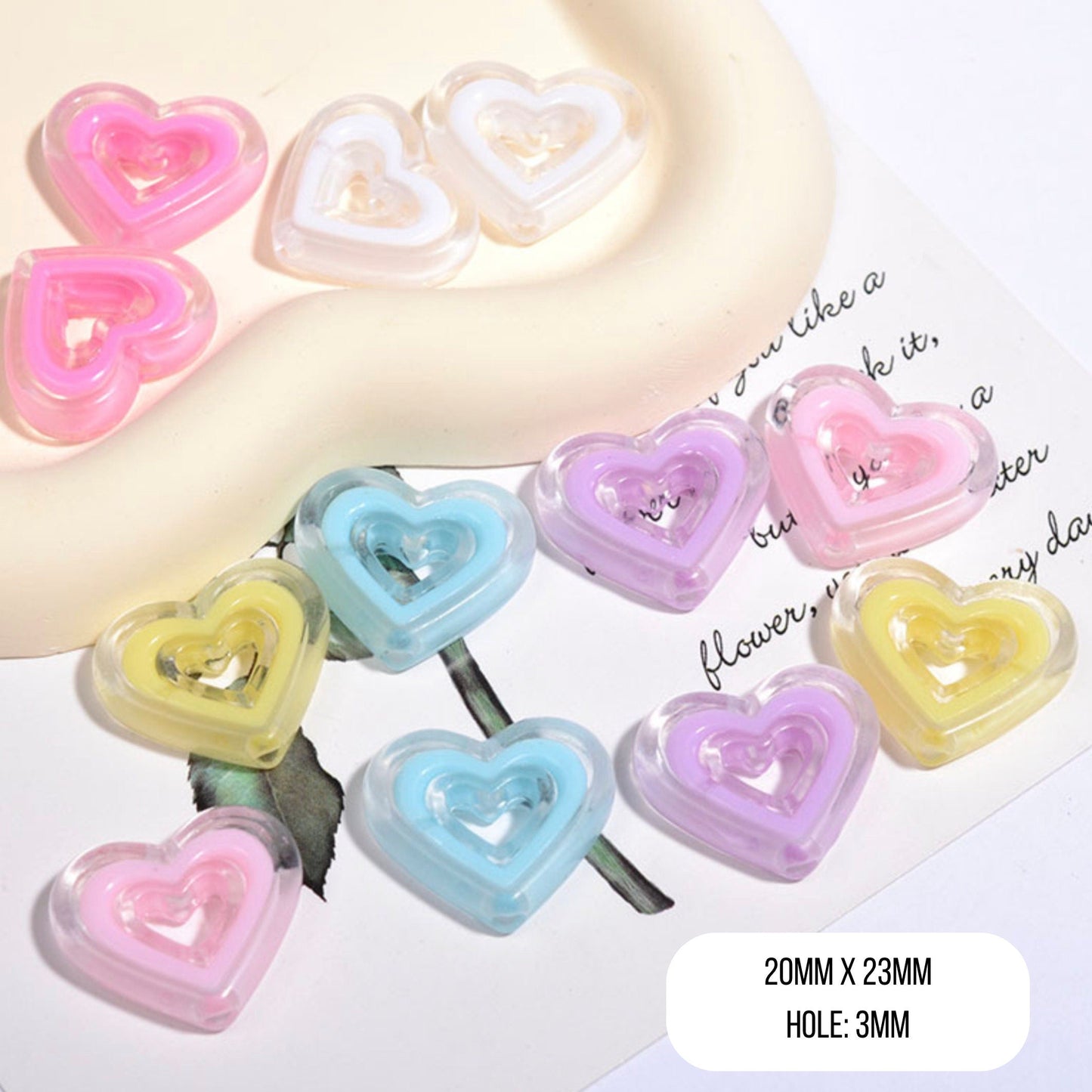 Chunky 23MM x 20MM Colorful Heart Cutout Acrylic Bead