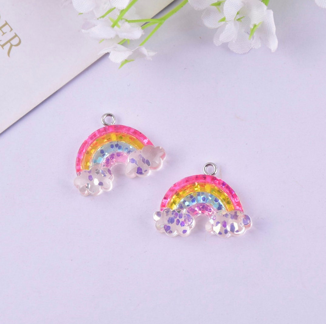 26MM x 17MM Glitter Flake Rainbow Themed Resin Charms