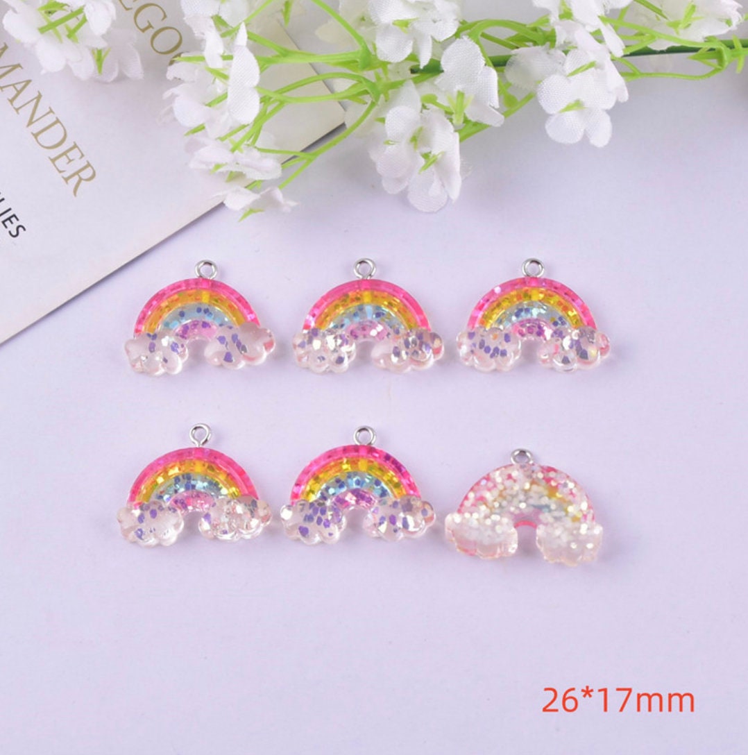 26MM x 17MM Glitter Flake Rainbow Themed Resin Charms