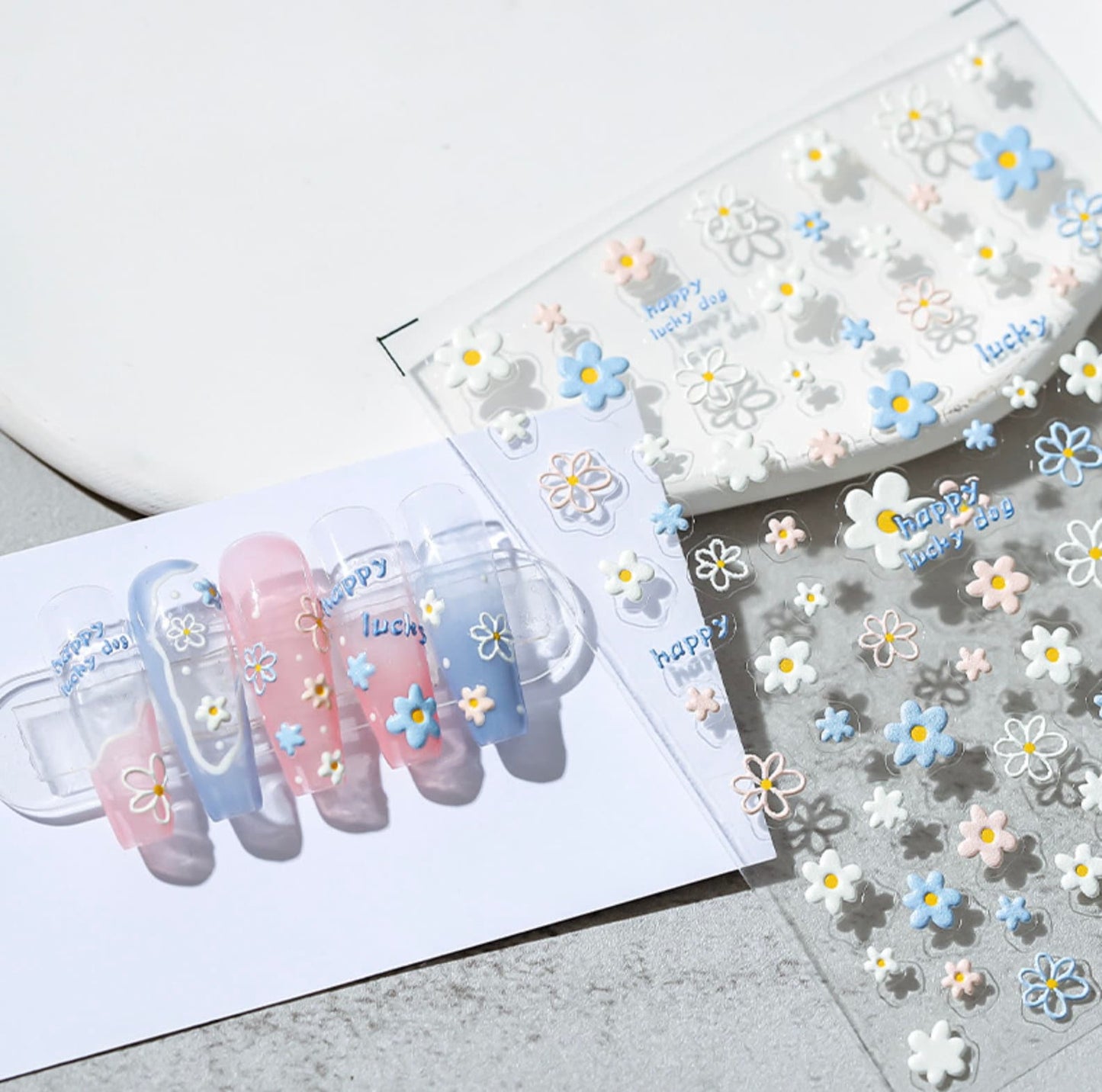 3D Pink and Blue Flower Power, Flower Field Nail Art Stickers (TS-1411)