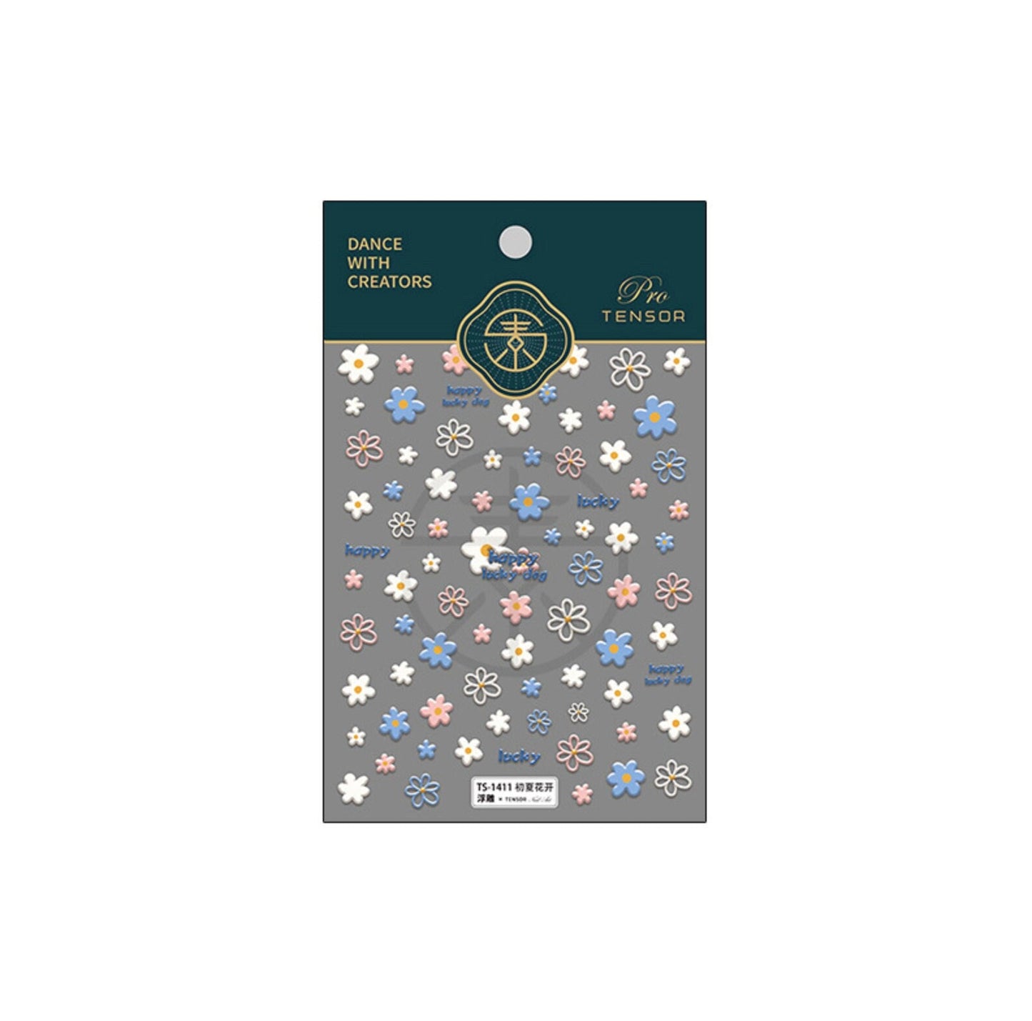 3D Pink and Blue Flower Power, Flower Field Nail Art Stickers (TS-1411)