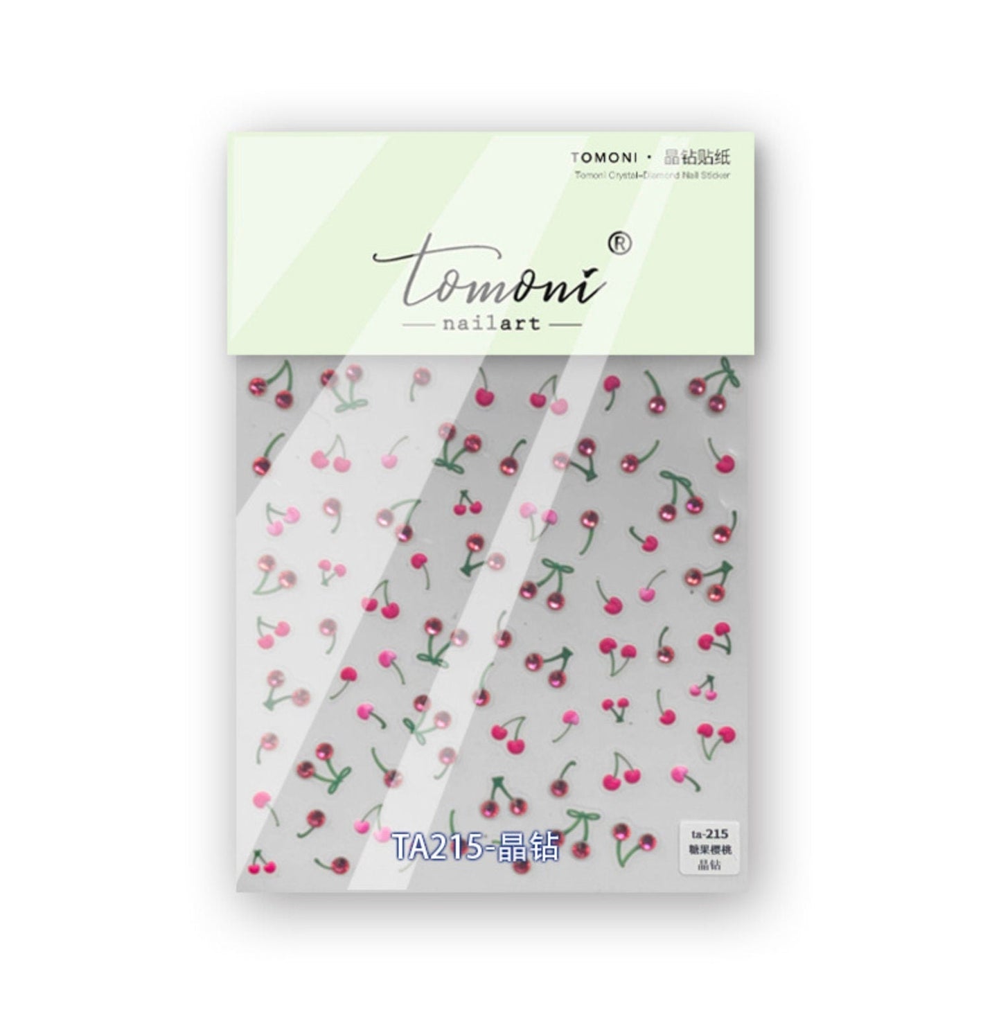 3D Rhinestone Cherry, Fruit Themed Nail Art Stickers (red, pink or yellow)