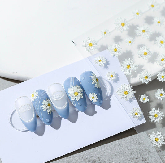 3D White Daisy Flower Themed Nail Art Stickers (TS-1263)