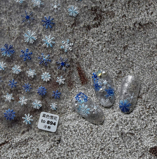 5D Blue White Snowflake, Winter Themed Nail Art Stickers  (to894)