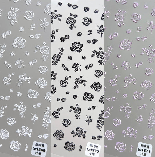 5D Roses, Flower Themed Nail Art Stickers  (to1569, to1570, to1571)