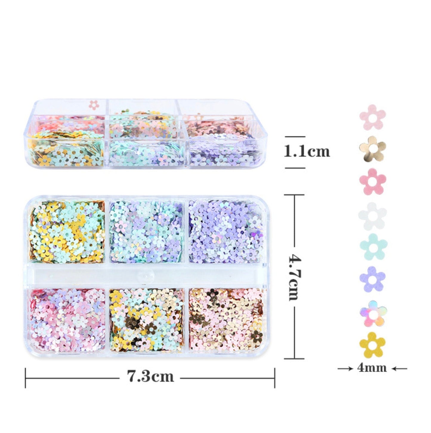6 Color Iridescent Five Petal Flower Themed Glitter Flake Set