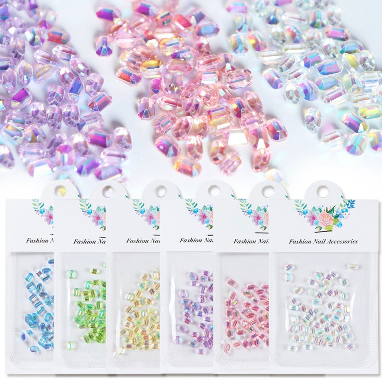 6MM Rectangular Rainbow Rhinestone (Nail Art, Decoden, Caboochons)
