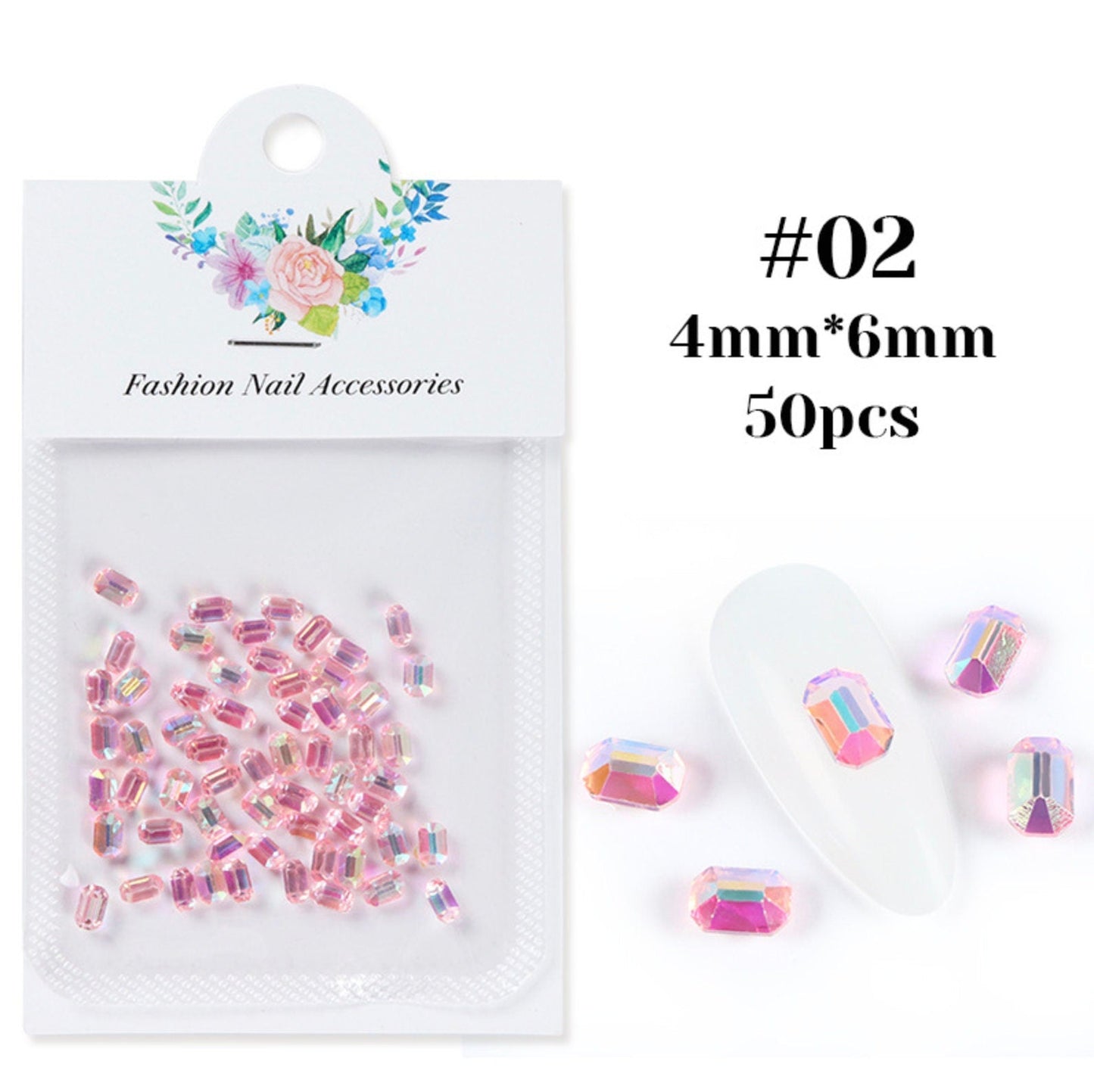 6MM Rectangular Rainbow Rhinestone (Nail Art, Decoden, Caboochons)