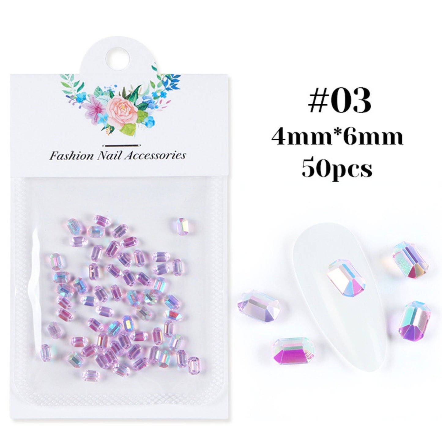 6MM Rectangular Rainbow Rhinestone (Nail Art, Decoden, Caboochons)