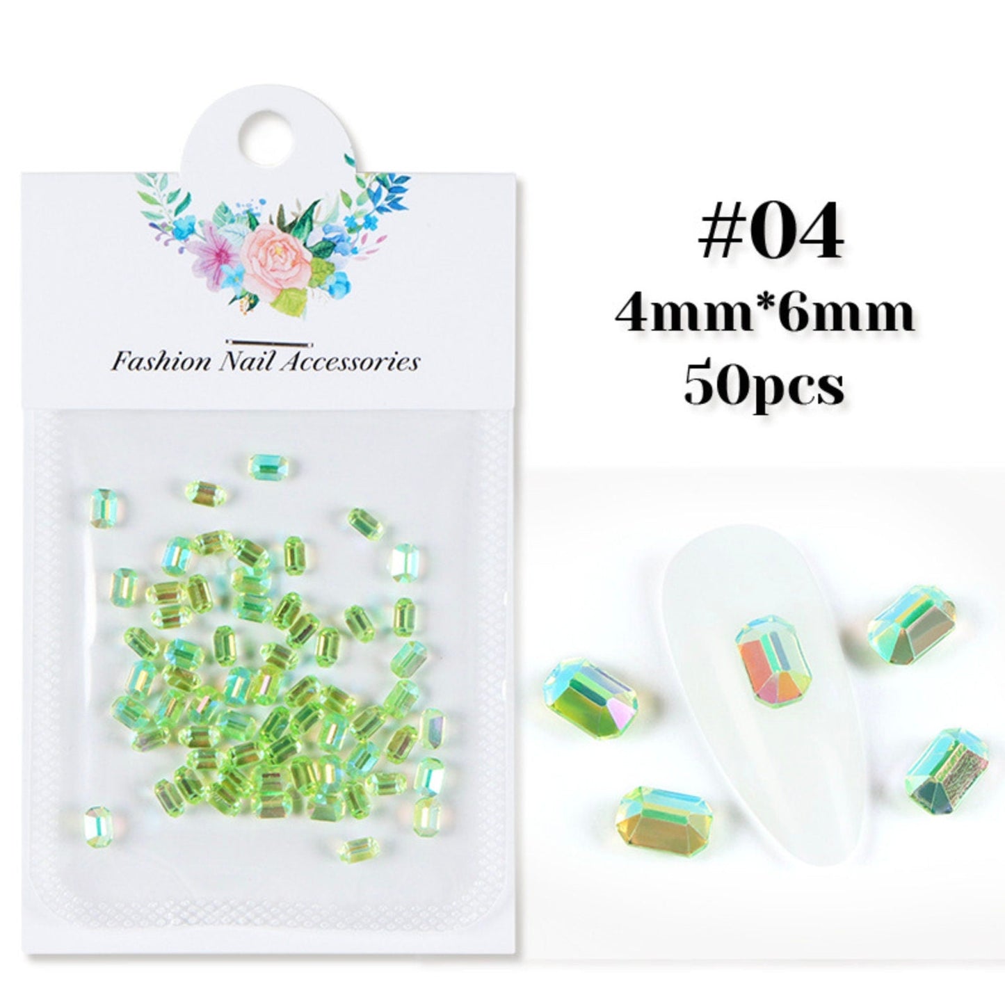6MM Rectangular Rainbow Rhinestone (Nail Art, Decoden, Caboochons)