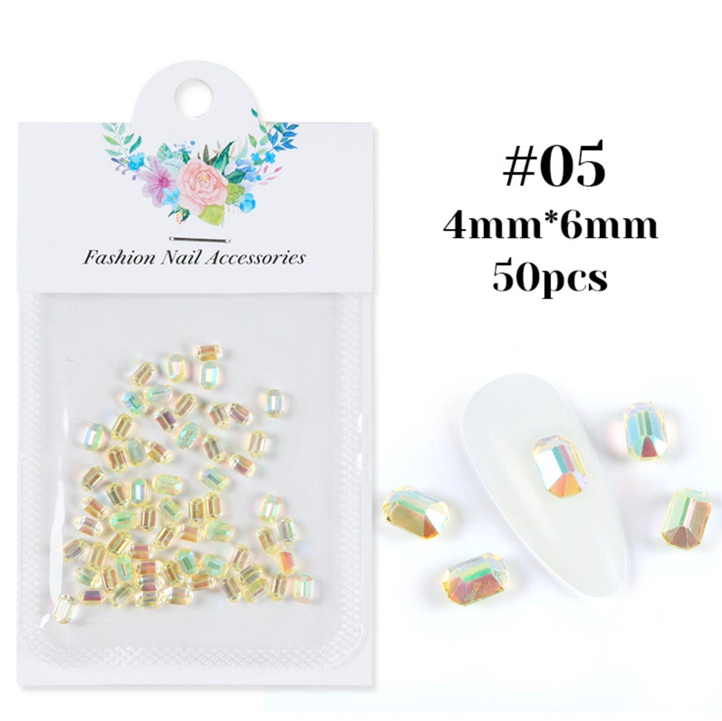 6MM Rectangular Rainbow Rhinestone (Nail Art, Decoden, Caboochons)