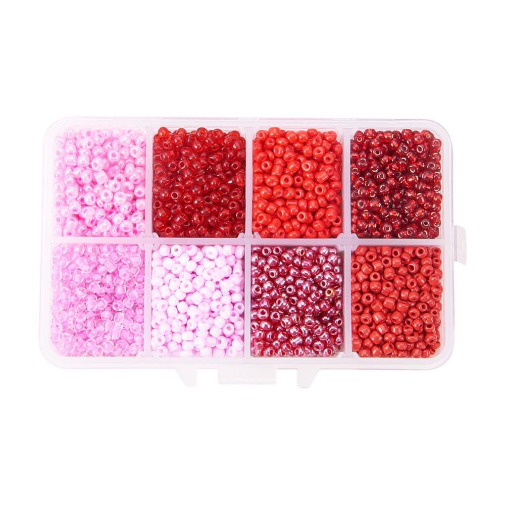 8 Reds Colors 8/0 Glass Seed Bead Set (3mm, 4200 pieces)