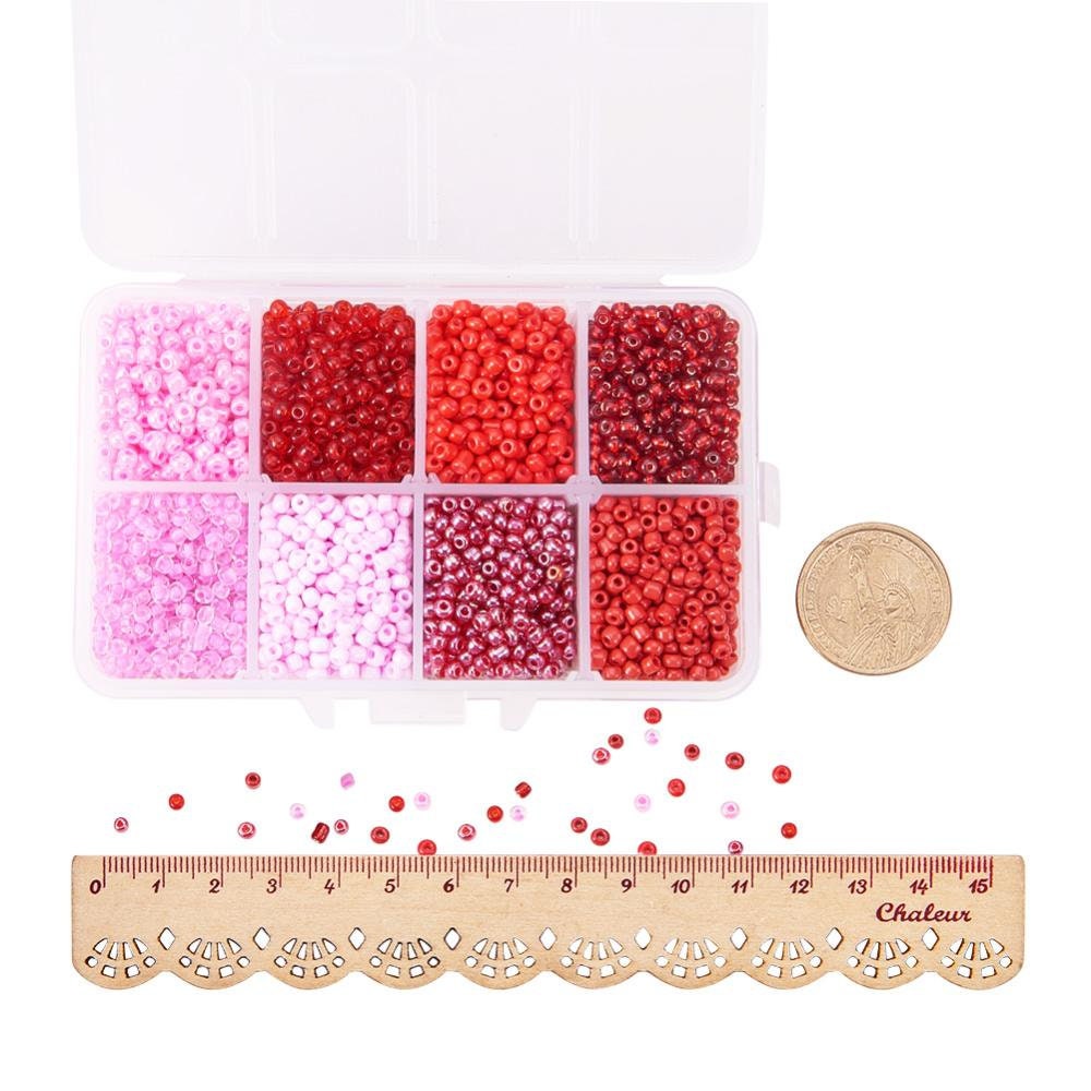 8 Reds Colors 8/0 Glass Seed Bead Set (3mm, 4200 pieces)