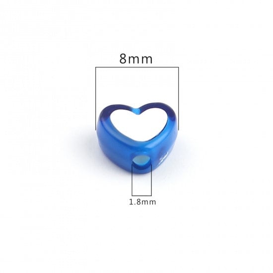8MM Dark Blue Acrylic Heart w/White Middle Spacer Beads with Vertical Hole
