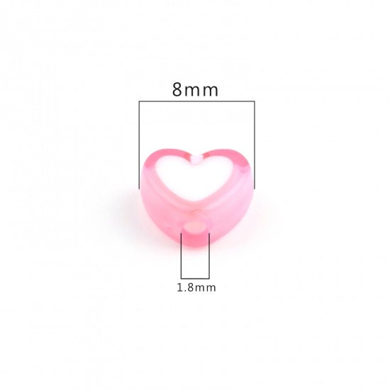 8MM Light Pink Acrylic Heart w/White Middle Spacer Beads with Vertical Hole