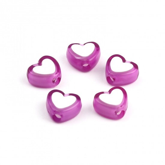 8MM Purple Acrylic Heart w/White Middle Spacer Beads with Vertical Hole