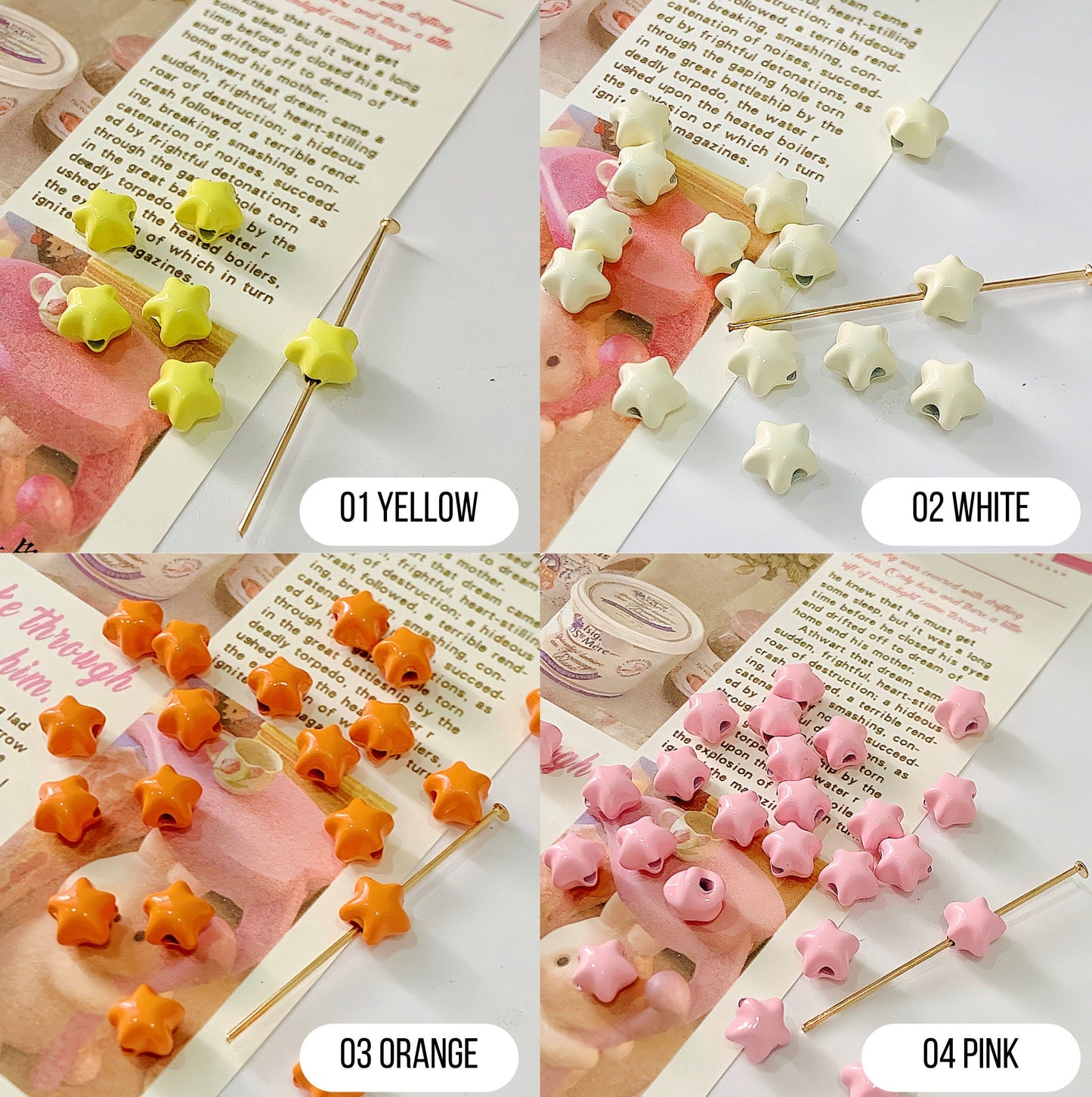 8MM x 8MM Paper Star Themed Enamel Coated Metal Beads