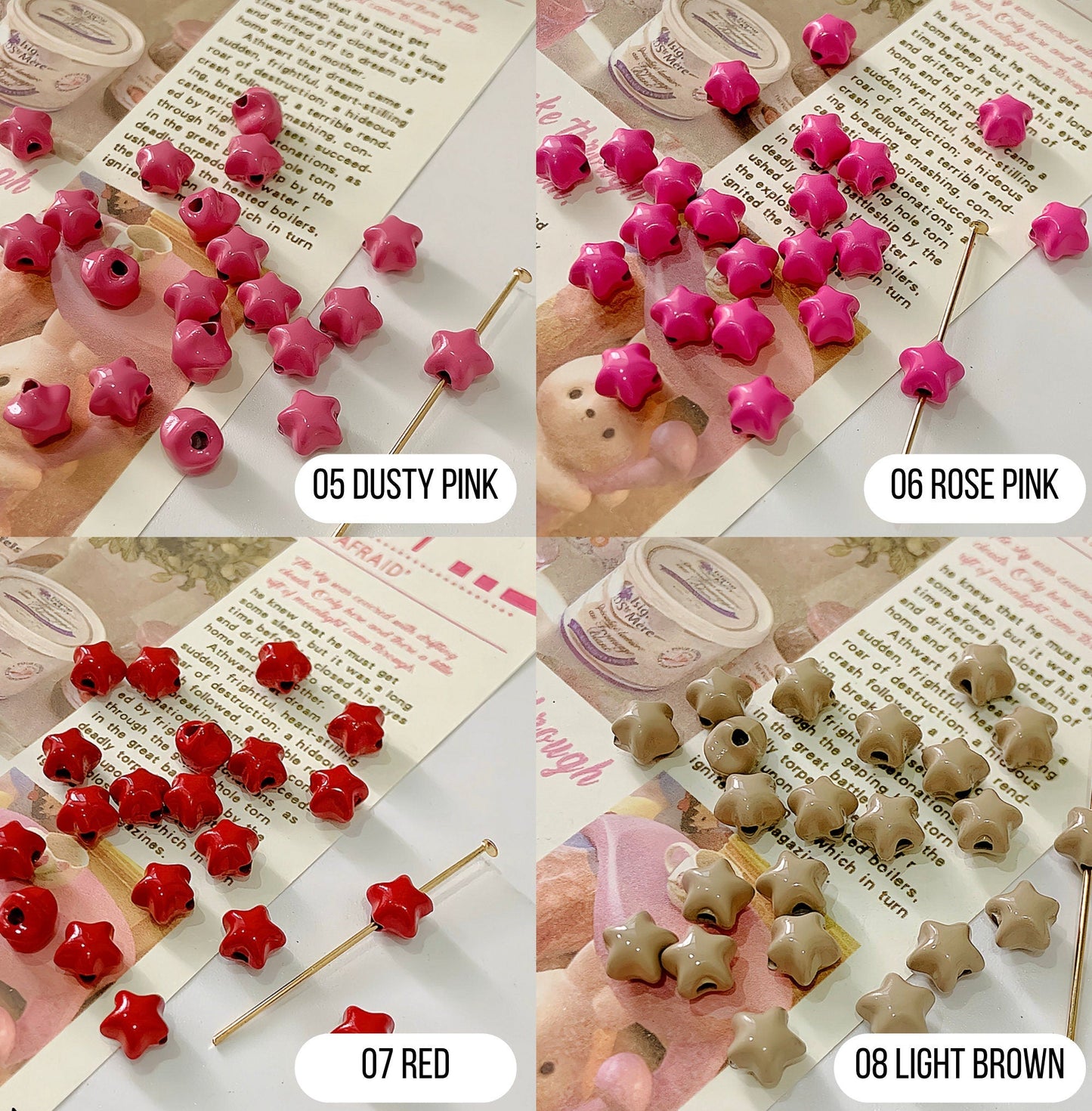 8MM x 8MM Paper Star Themed Enamel Coated Metal Beads