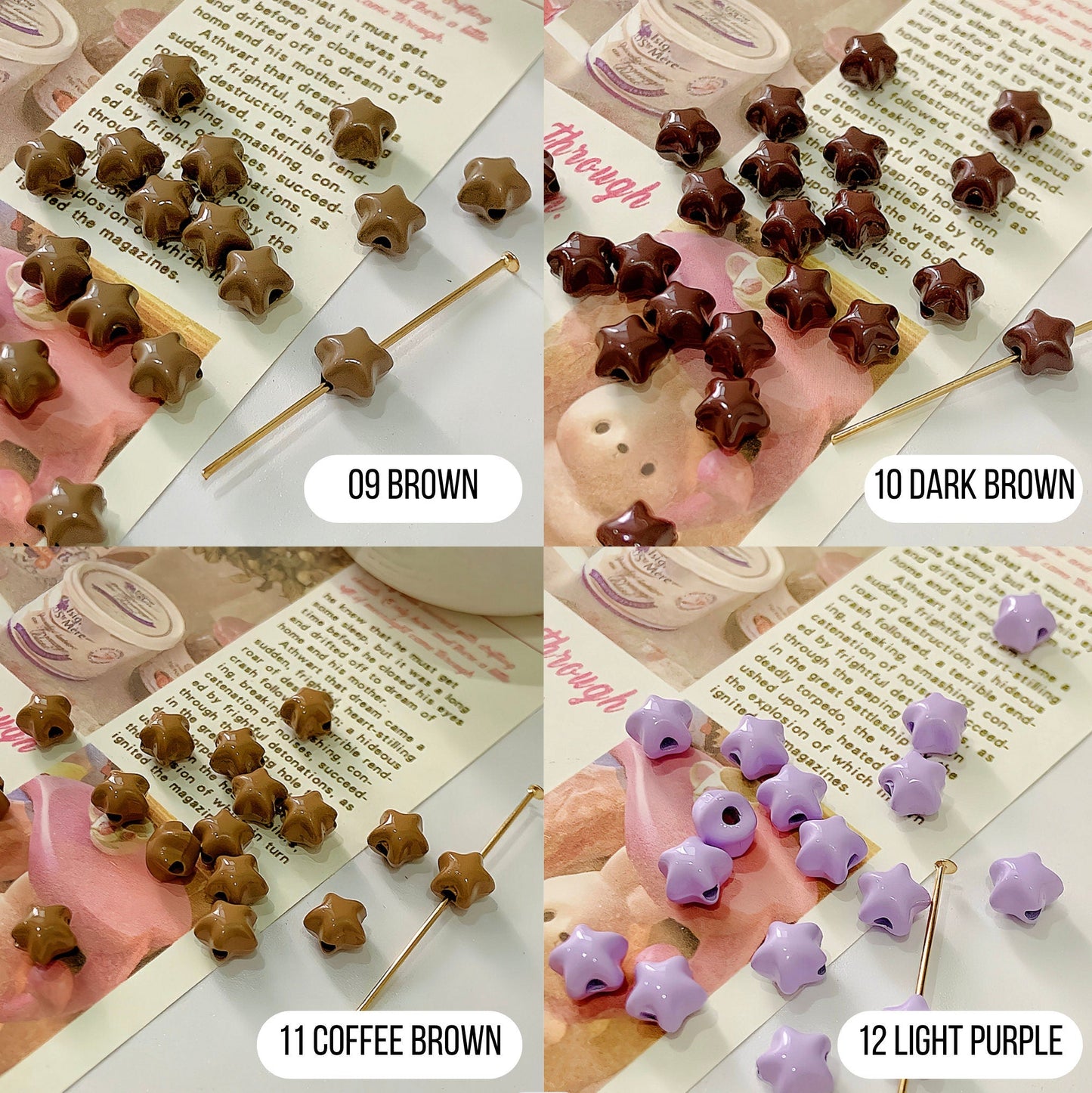 8MM x 8MM Paper Star Themed Enamel Coated Metal Beads