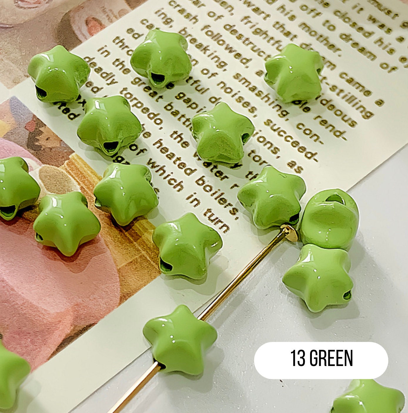 8MM x 8MM Paper Star Themed Enamel Coated Metal Beads