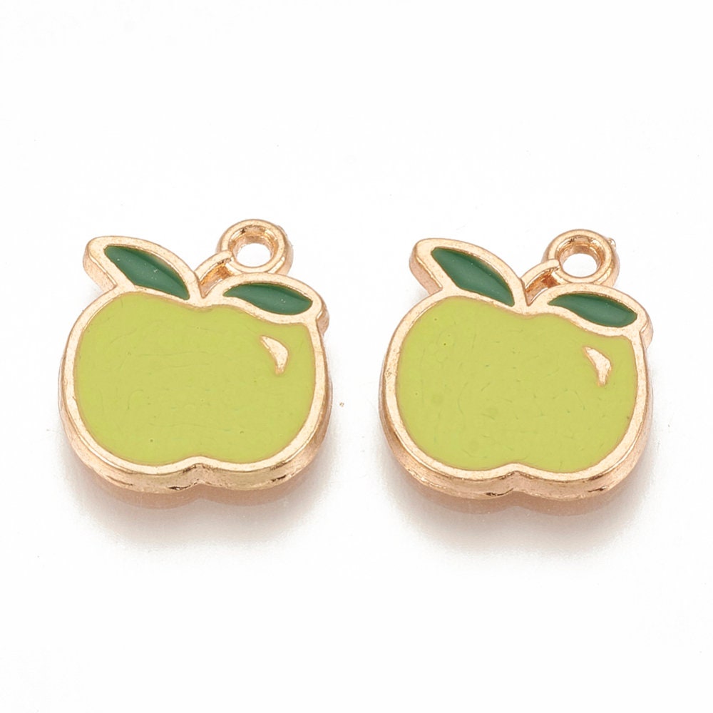 Alloy Enamel Green Apple Charms (15mm x 13mm x 1.5mm, Hole: 1.5mm)