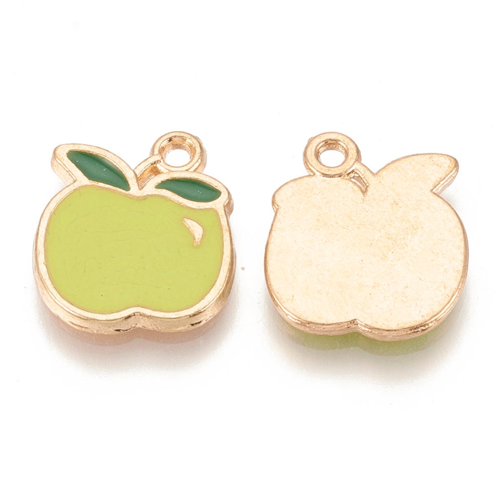 Alloy Enamel Green Apple Charms (15mm x 13mm x 1.5mm, Hole: 1.5mm)