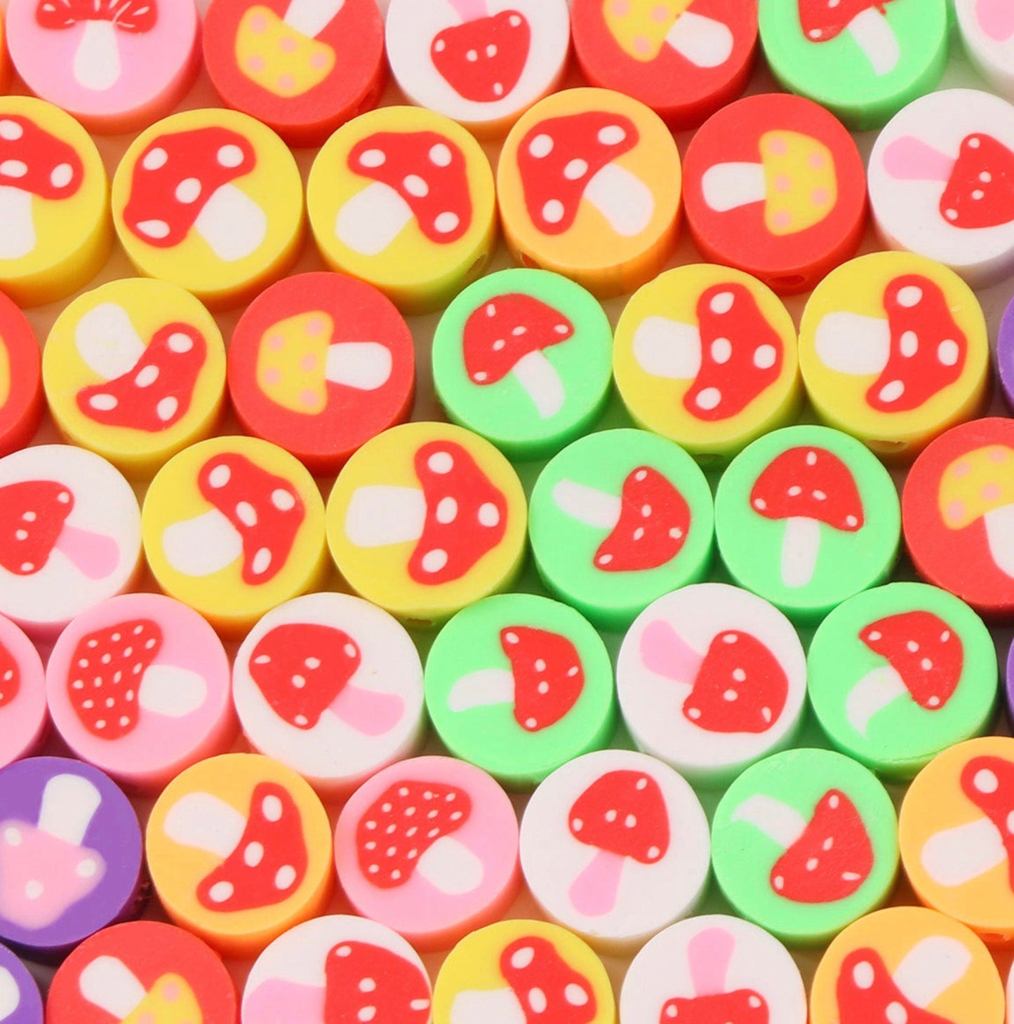 9MM Colorful Mushroom, Vegetable Themed Polymer Clay Beads