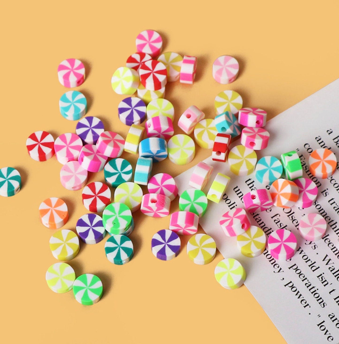 10MM Colorful Peppermint Swirls, Christmas Polymer Clay Beads