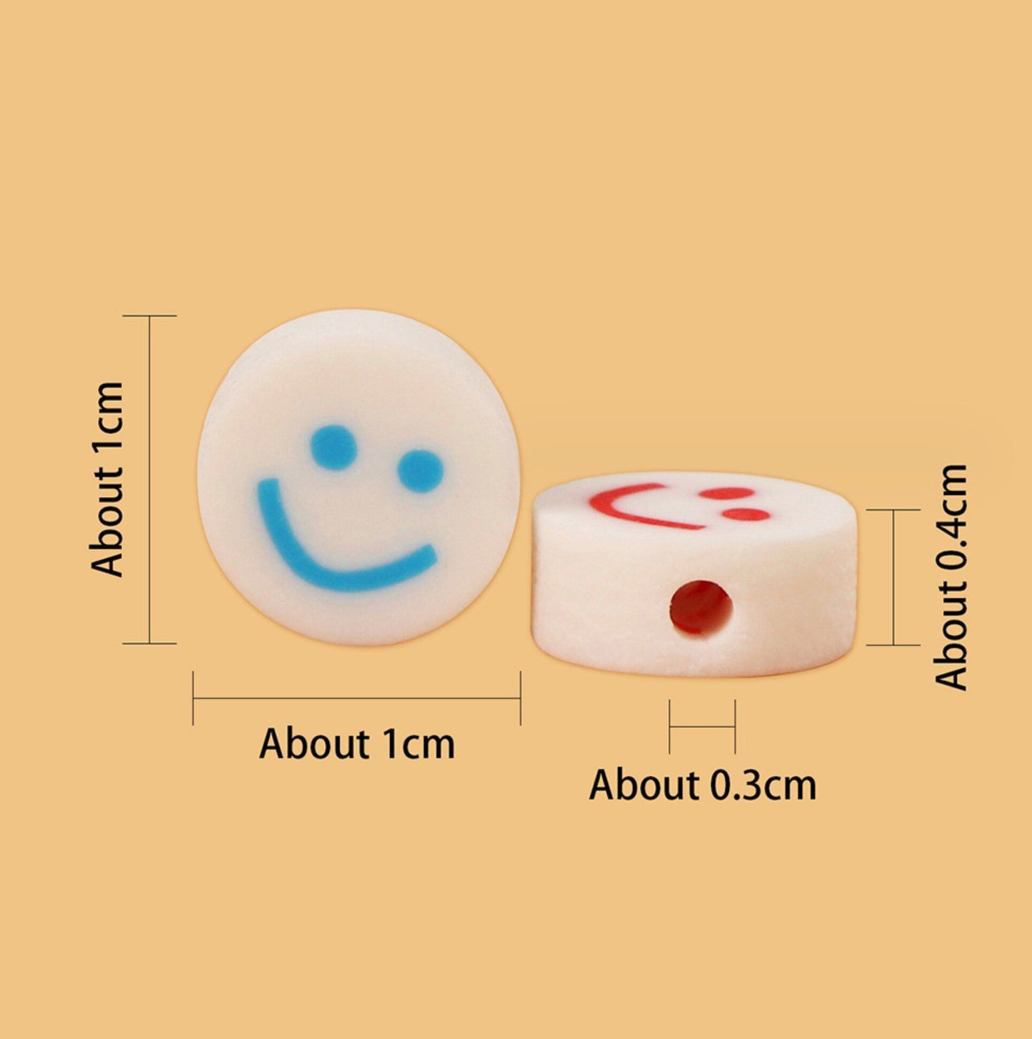 10MM Colorful Smiley Face Themed Polymer Clay Beads