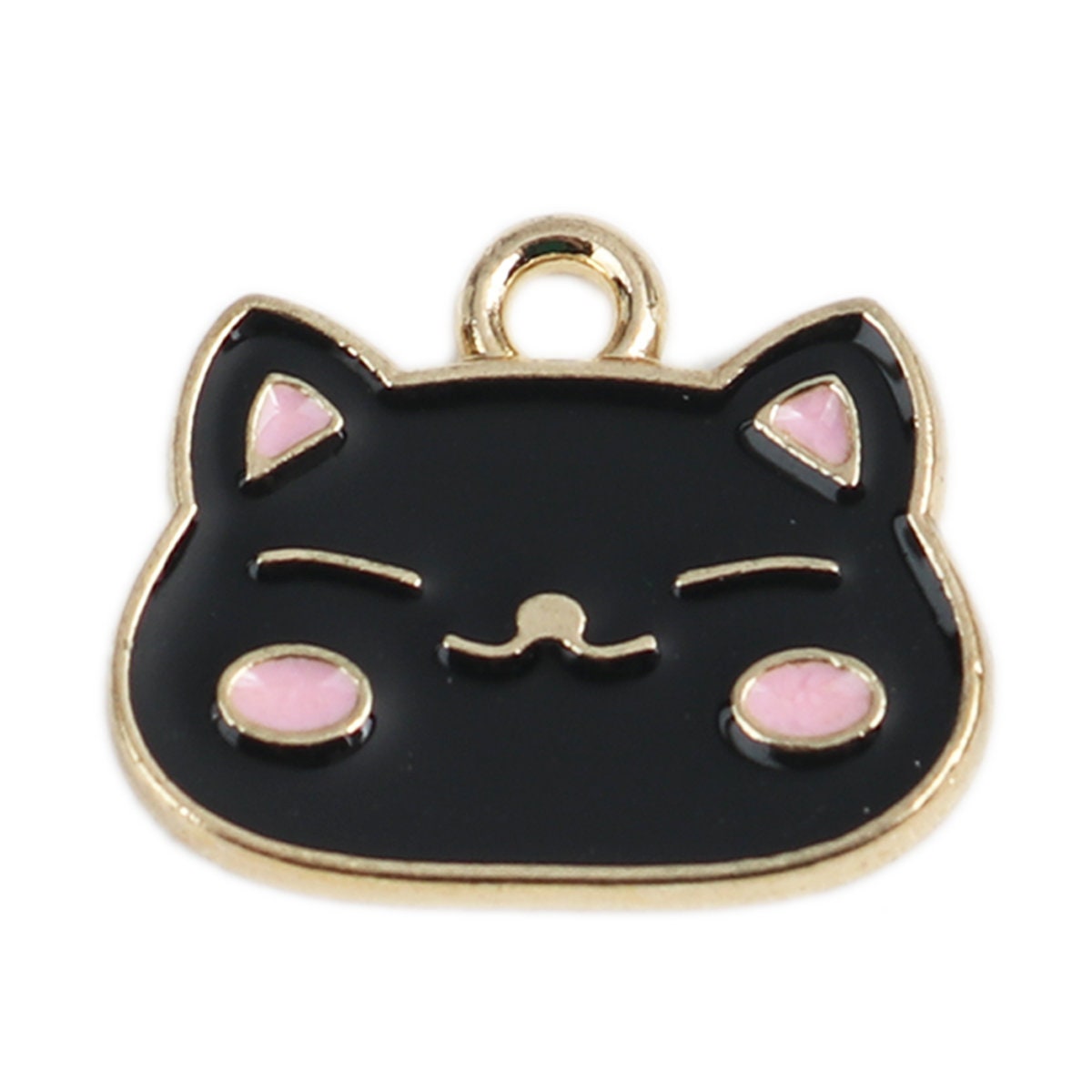 Cute Blushing Cat Face Enamel Zinc Alloy Charm Oil Drop Style Pendant