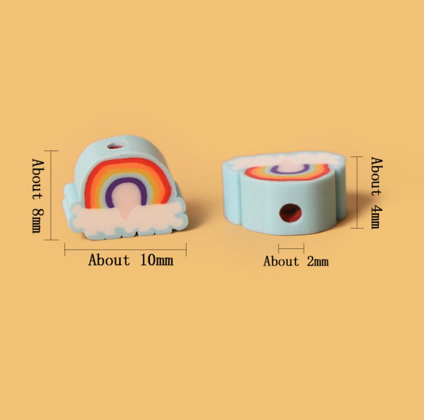 10MM Cute Blue/Pink Rainbow Themed Polymer Clay Beads