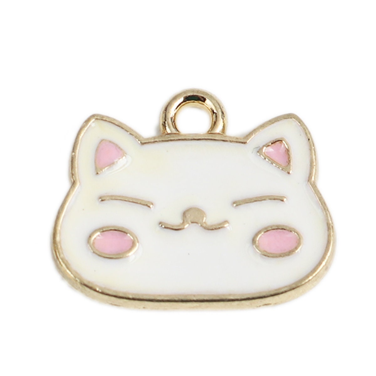 Cute Blushing Cat Face Enamel Zinc Alloy Charm Oil Drop Style Pendant