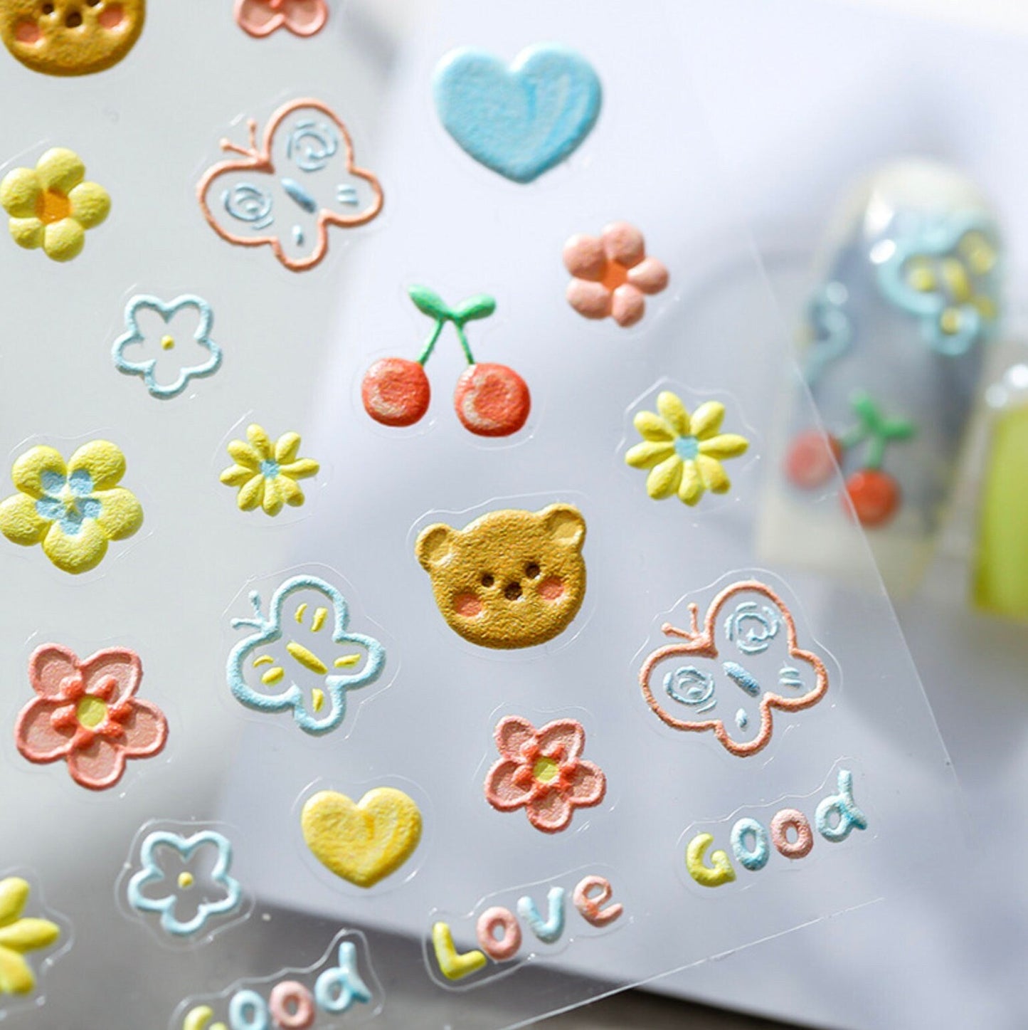 Cute Brown Bear, Forest Flower Theme Nail Art Stickers (MN038, MN039)