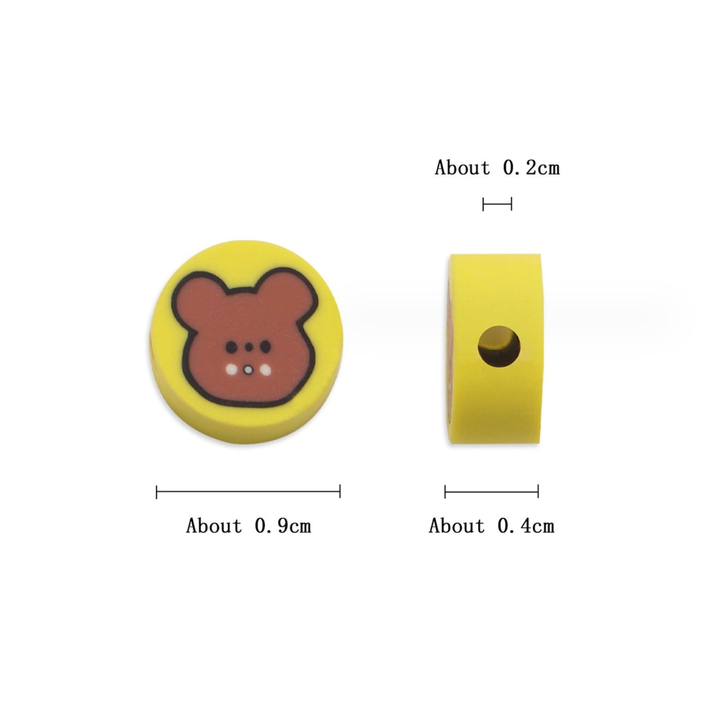 9MM Cute Brown Bear, Animal Themed Polymer Clay Beads