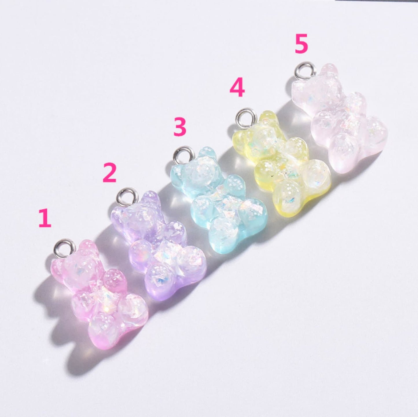 Cute Glitter Gummy Bear Charm with Eye Pin (10mm x 16mm)