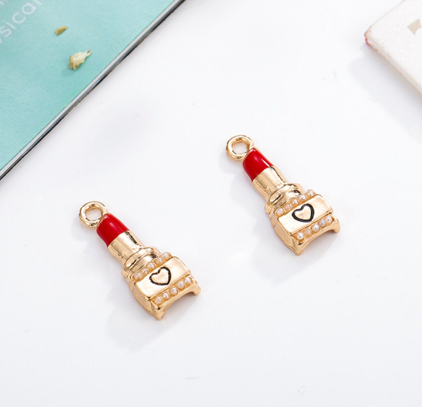 Cute Metal Lipstick Themed Enamel Charms