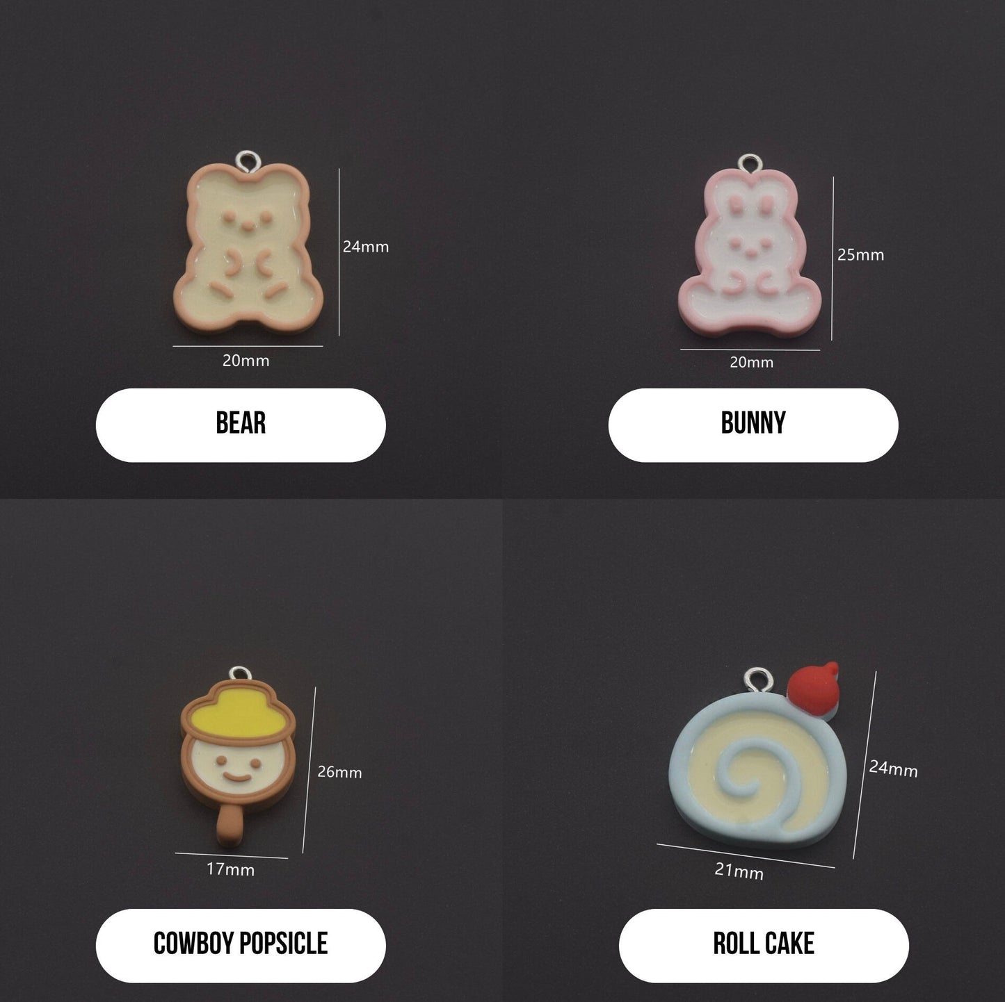 Cute Mixed Theme Resin Charm (Bunny, Bear, Ice Cream, Cake, Fruit Themed)
